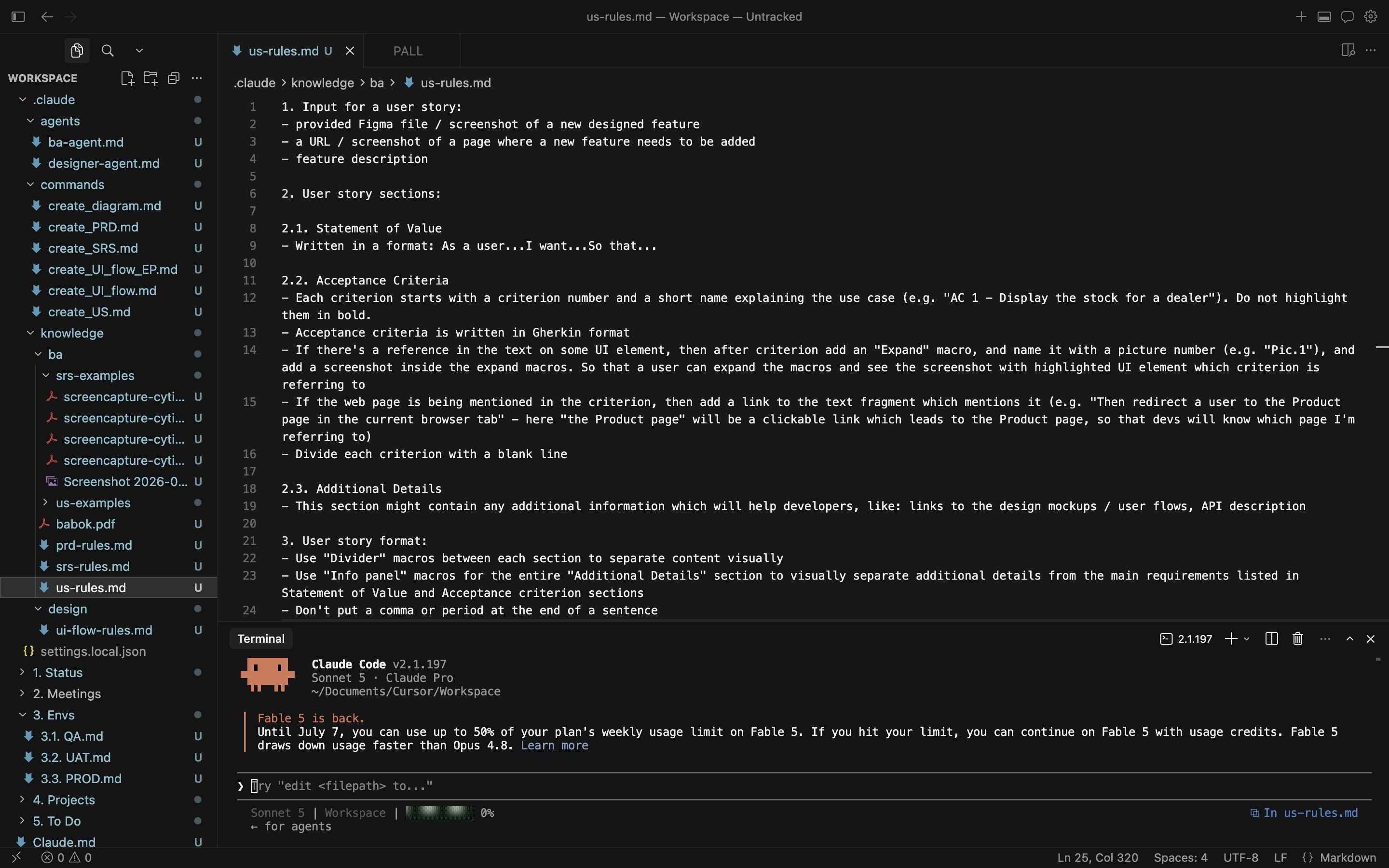 Cursor BA agent generating BA artifacts automatically